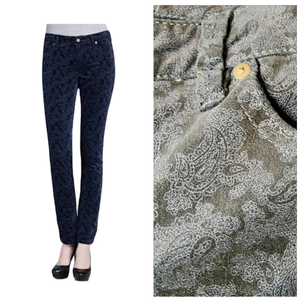 Nwot Christopher Blue Navy Paisley Velvet Jeans 10
